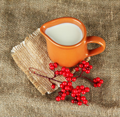 Dairy products on sacking