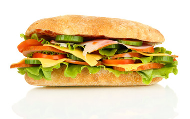 Fresh and tasty sandwich with ham and vegetables isolated