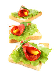 Salami rolls with paprika pieces inside,