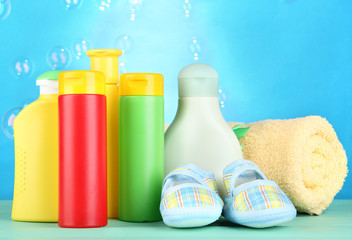 Baby cosmetics, towel and boots