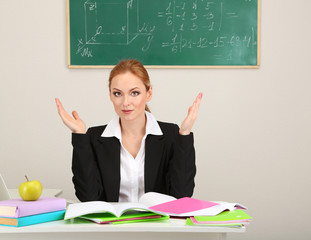 Portrait of teacher woman working in the classroom