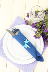 Table serving on a wooden background