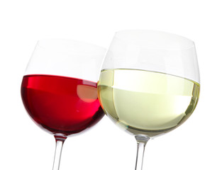 Glasses of wine close-up isolated on white
