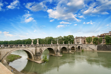 Fototapeta na wymiar Rome, Italy. Beautiful view of Tiber river with famous Bridge