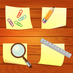 Office supply on wooden background