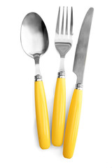 Fork spoon and knife isolated on white