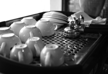 Portafilter and cup on espresso machine