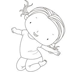 illustration of a cute girl jumps on a white background.