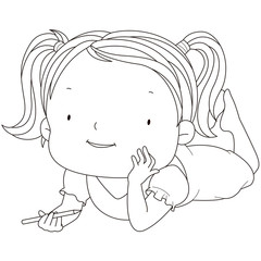 illustration of a cute child girl with a pencil