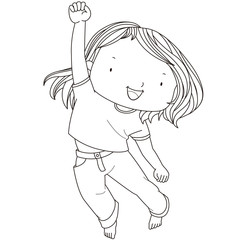 illustration of a cheerful girl jumping against a white backgrou
