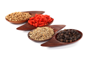 Various kinds of spices - Coriander Seed, Goji Berry,Cumin,Black
