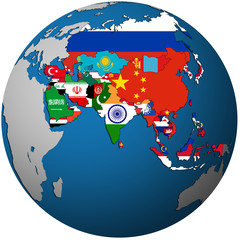 political map of asia on globe map