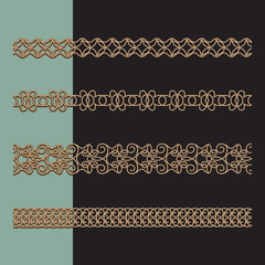 Ornamental chains, set of gold seamless borders