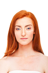 Fototapeta premium Attractive woman caucasian whose face is marked with lines