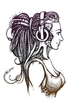 Hand-drawn android girl