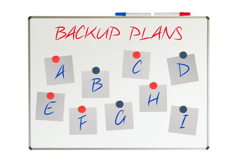 Backup plans on papers on a whiteboard