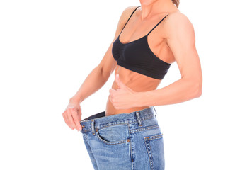 Weight loss. Healthy lifestyles concept. White background