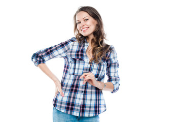 beautiful and young woman on an isolated white background