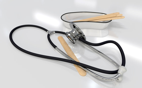 Stethoscope with wooden tongue depressor