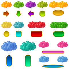 Balloons bunches with banners, set