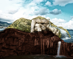 Sleeping woman - tropical island in cut