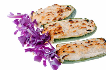 stuffed zucchini with tuna and cheese isolated on white