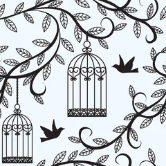 Washable wall murals Birds in cages birds flying and cage