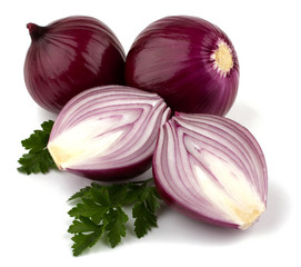 Red onion and fresh parsley isolated on white background