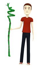 3d render of cartoon character with lucky bamboo