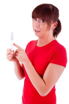 Die junge Frau mit dem Schwangerschaftstest