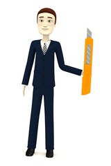 3d render of cartoon character with office knife