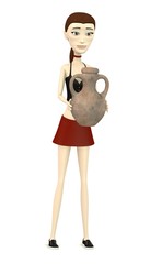 3d render of cartoon character with old vase