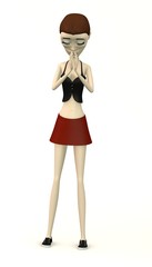 cartoon female character in casual clothes praying