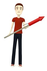 3d render of cartoon character with rocket