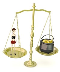 3d render of cartoon character on scales