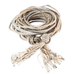 The hank of a rope is isolated on a white background