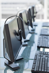 Computers and headsets from a call center