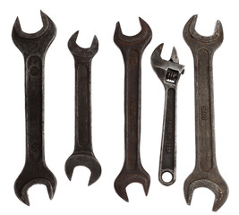 Set of old wrenches for repair. Are isolated on a white 