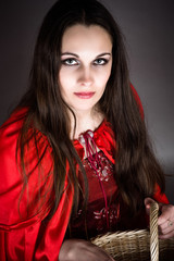 brunette in the role of Little Red Riding Hood