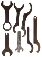 Set of old wrenches for repair. Are isolated on a white backgrou