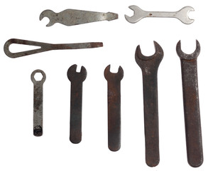 Set of old wrenches for repair. Are isolated on a white backgrou