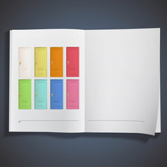 Collection of colorful doors inside a book.