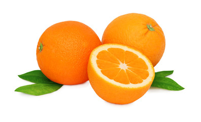 Two whole and a half oranges (isolated)