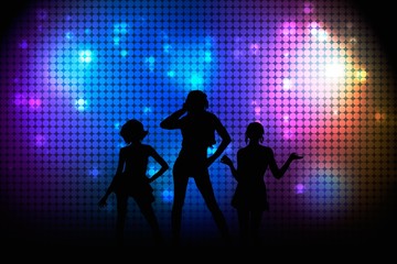 Fototapeta na wymiar Disco poster with girls. Illuminated wall