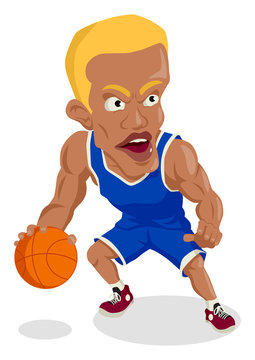Caricature illustration of a man playing basketball