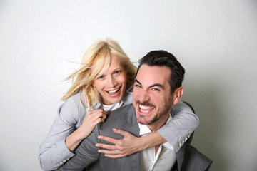 Cheerful trendy couple having fun