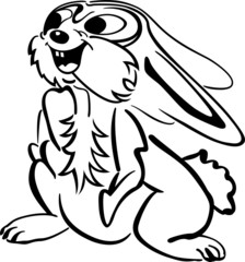 A cute cartoon smiling bunny (black and white)