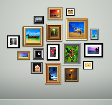 Picture frame vector. Vintage photo frames on wall