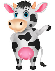 Cute cow cartoon waving hand