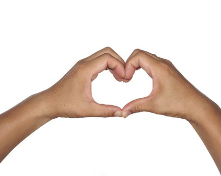 Heart shaped hands isolated on white background